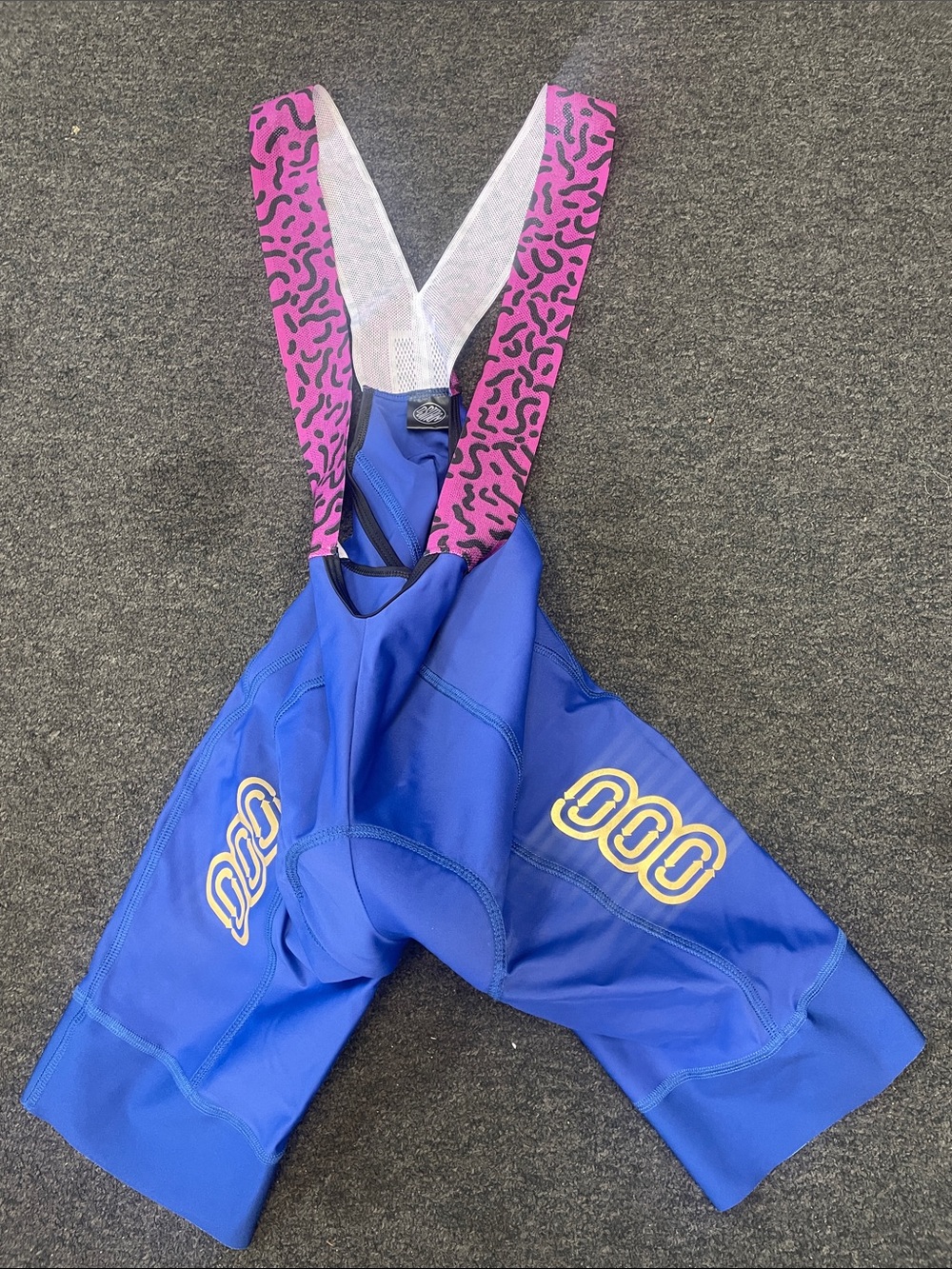 Ostroy Royal Blue Cycling Bib Shorts with Pink Patterned Straps